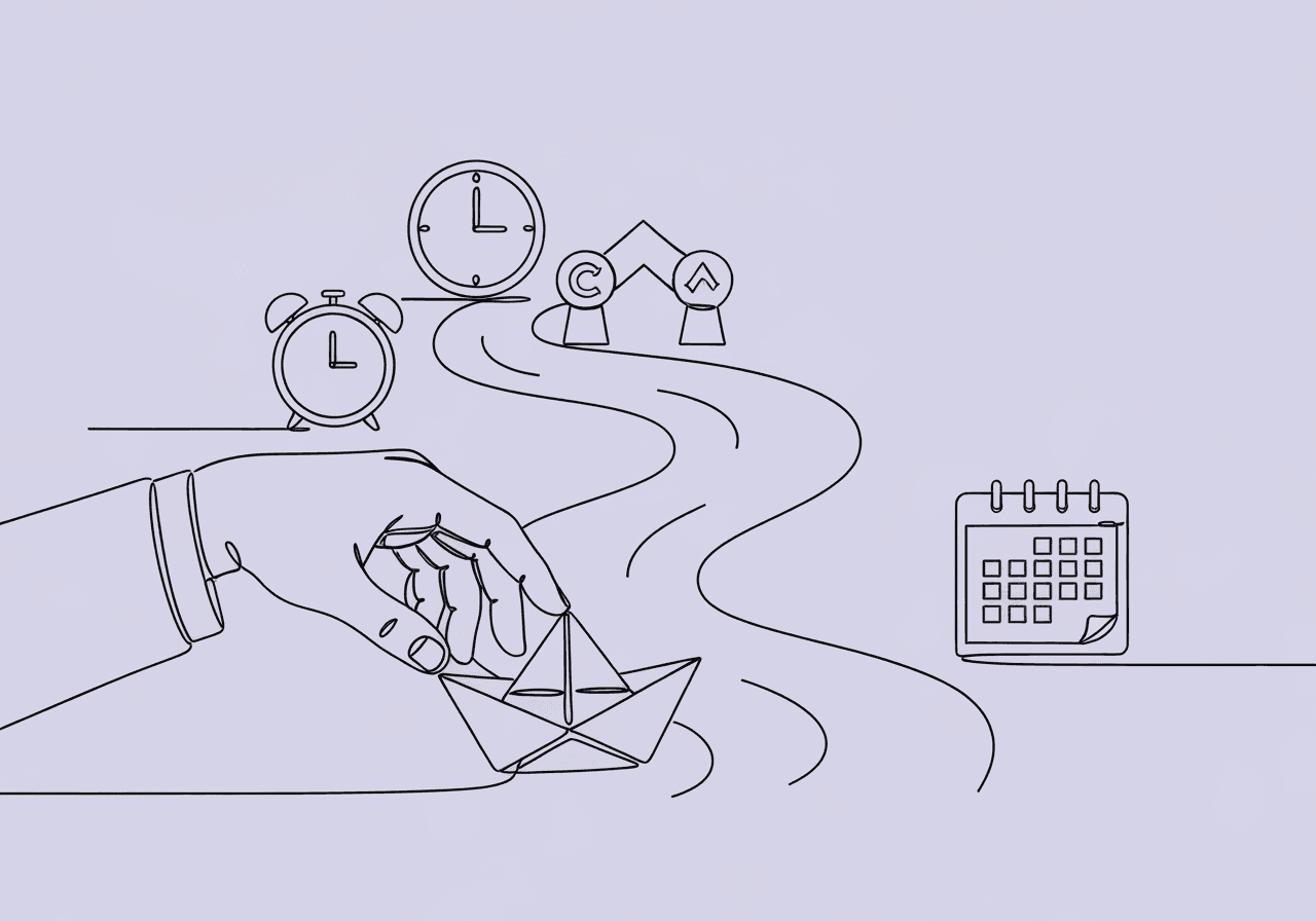 ABA Antecedent Strategies for Parents: Home Guide Minimalist line art of a parent's hand gently guiding a paper boat along a curving stream, surrounded by subtle symbols of ABA antecedent strategies for parents, conveying proactive support for preventing challenging behaviors at home.