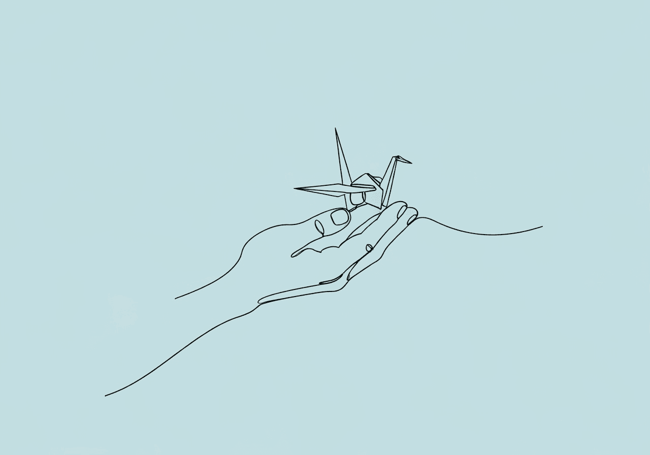 ABA Client Assent Documentation: BACB Ethics Guide Minimalist line art of a hand offering an origami crane, symbolizing ABA client assent documentation by representing the respectful recognition of client choice and preference in ABA practice.