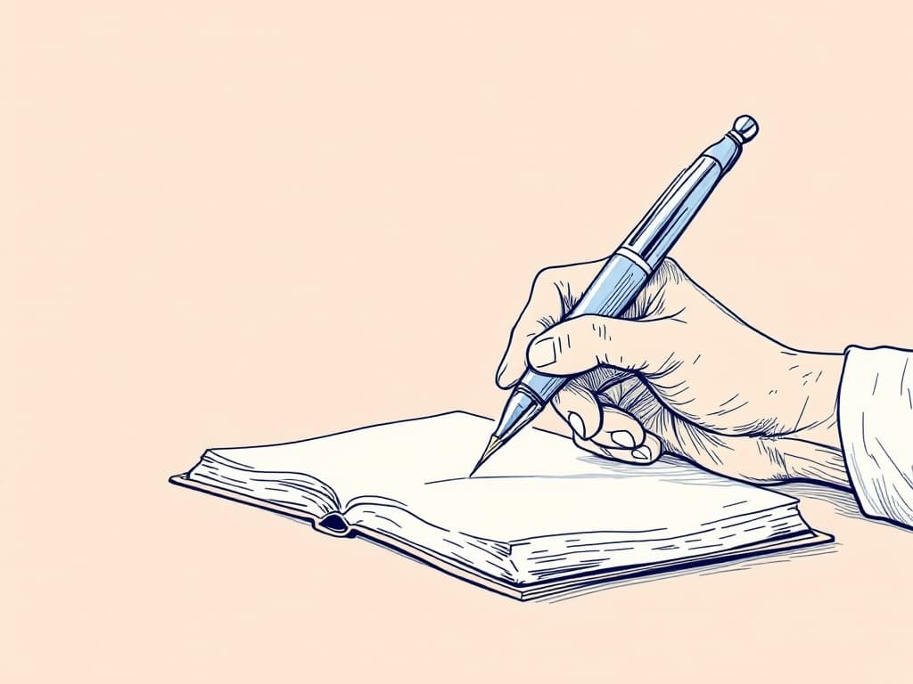 ABA Documentation Best Practices for RBTs: Essential Tips Minimalist line art of a hand writing a guiding path in a notebook, illustrating ABA documentation best practices for RBTs by symbolizing objective, accurate session notes that lead to effective behavior analysis.