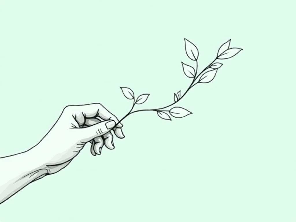 ABA Documentation Checklist: RBT Compliance Guide 2025 Minimalist line art showing a hand checking a leaf-shaped box on a branch that transforms into a clipboard, visually representing the ABA documentation checklist process with an emphasis on care, organization, and compliance.
