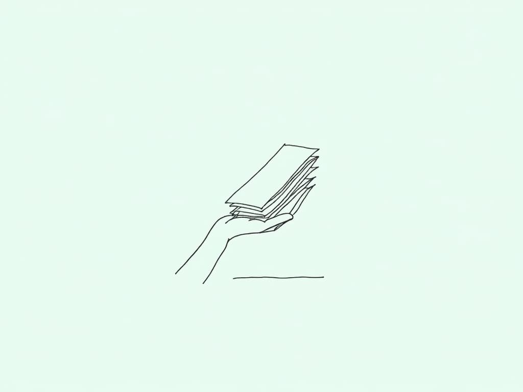 ABA Documentation FAQs for RBTs: Essential BACB Tips Minimalist line art illustrating ABA documentation FAQs RBTs: a gentle hand organizing a floating stack of papers, highlighting clarity, guidance, and precision in session note management for RBTs.