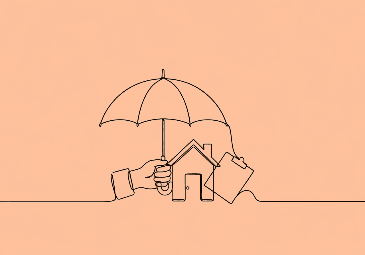 Essential ABA Emergency Protocol Documentation for BCBAs Minimalist line art of a hand holding an umbrella over a house and clipboard, symbolizing ABA emergency protocol documentation BCBA, emphasizing preparedness and protection in crisis management.