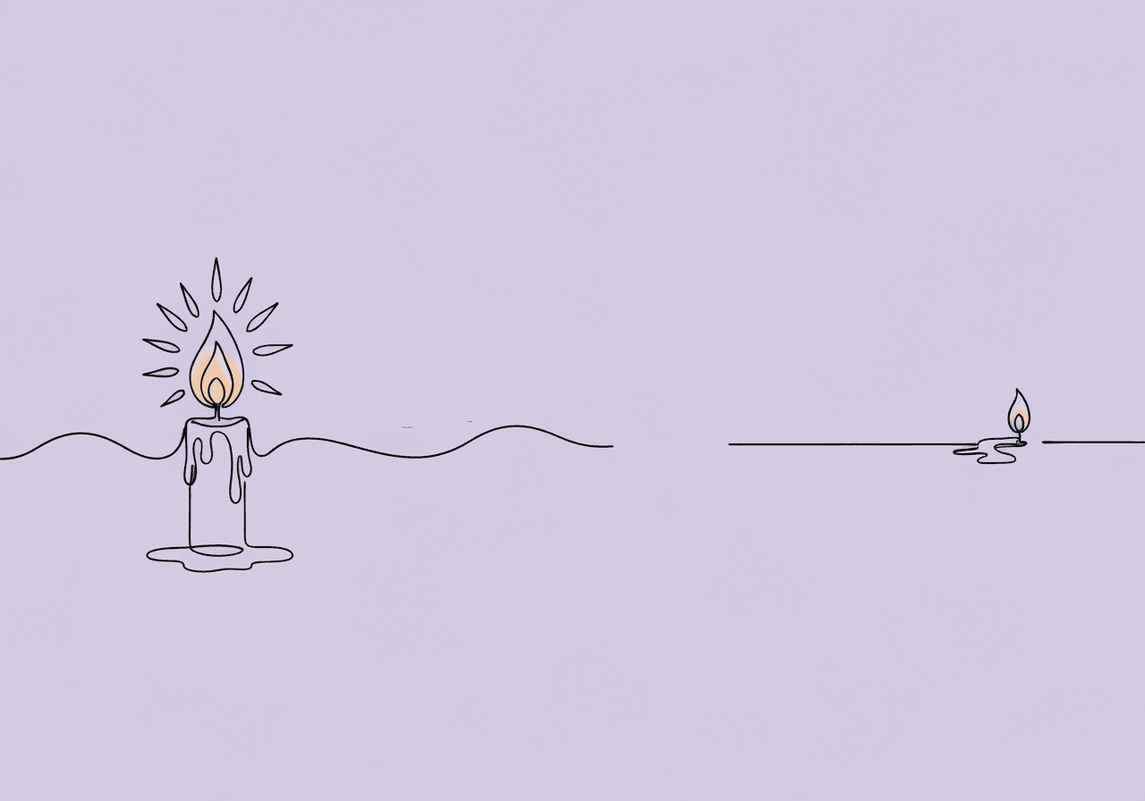 ABA Extinction Concepts: Essential Glossary for RBTs Minimalist line art on pastel lavender illustrates ABA extinction concepts glossary: a candle's flame bursts, dims, briefly rekindles, then vanishes—visualizing extinction burst, spontaneous recovery, and resistance within behavioral change.