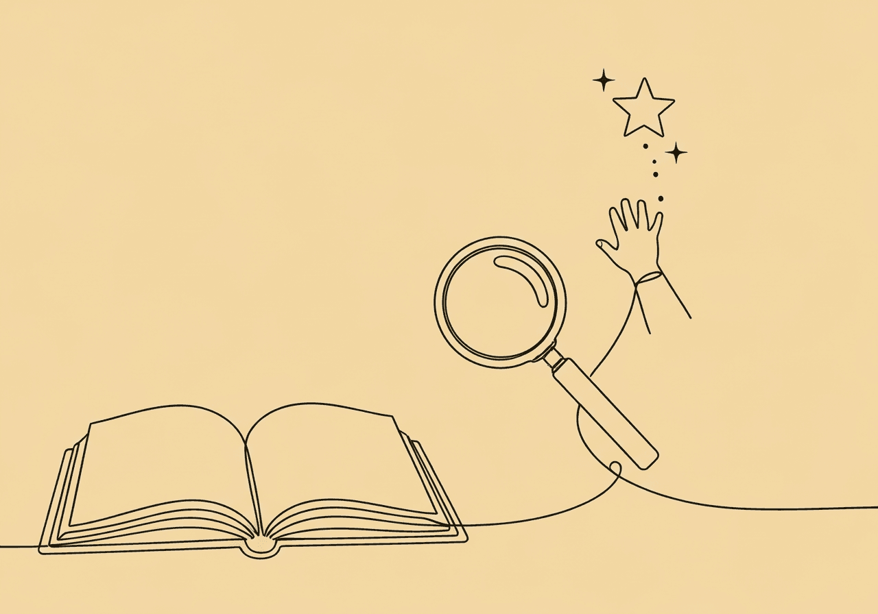 ABA Home Observation Logs: Easy Parent Guide Minimalist line art on a pastel sand background showing an open notebook, a magnifying glass, and a child's hand reaching for a star—visualizing how ABA home observation logs help families capture key moments in their child's progress.