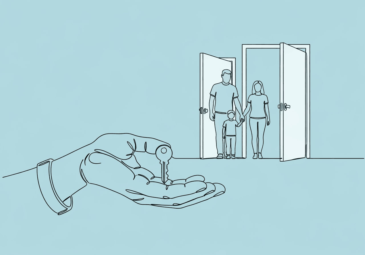 ABA Informed Consent for Parents: What to Know Minimalist line art illustration of an open hand offering a key to a parent and child, symbolizing ABA informed consent for parents and their right to clarity, choice, and understanding.