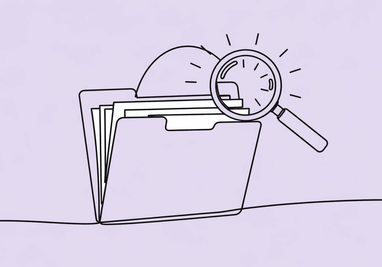 Master ABA Insurance Audit Documentation to Avoid Denials Minimalist line art shows an open file folder, magnifying glass, and protective arch, illustrating ABA insurance audit documentation and the importance of organized, review-ready records in audit defense.