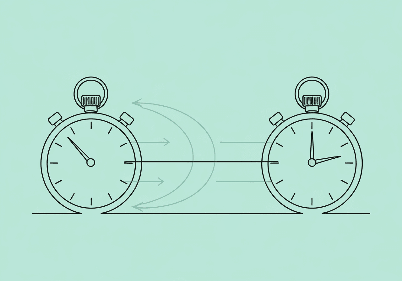 ABA Latency vs IRT: Essential Comparison Guide Minimalist line art of two stopwatches and hands set against a pastel mint background, visually representing ABA Latency vs IRT by showing the interval and timing differences crucial in ABA data measurement.