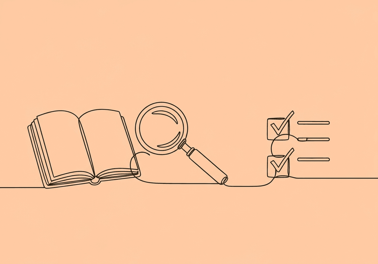 Ultimate ABA Measurement Change Documentation Checklist Minimalist line art illustration for ABA measurement change documentation checklist: an open notebook, a magnifying glass, and progressive checkboxes, visually narrating steps to document ABA protocol updates and ensuring clinical fidelity.