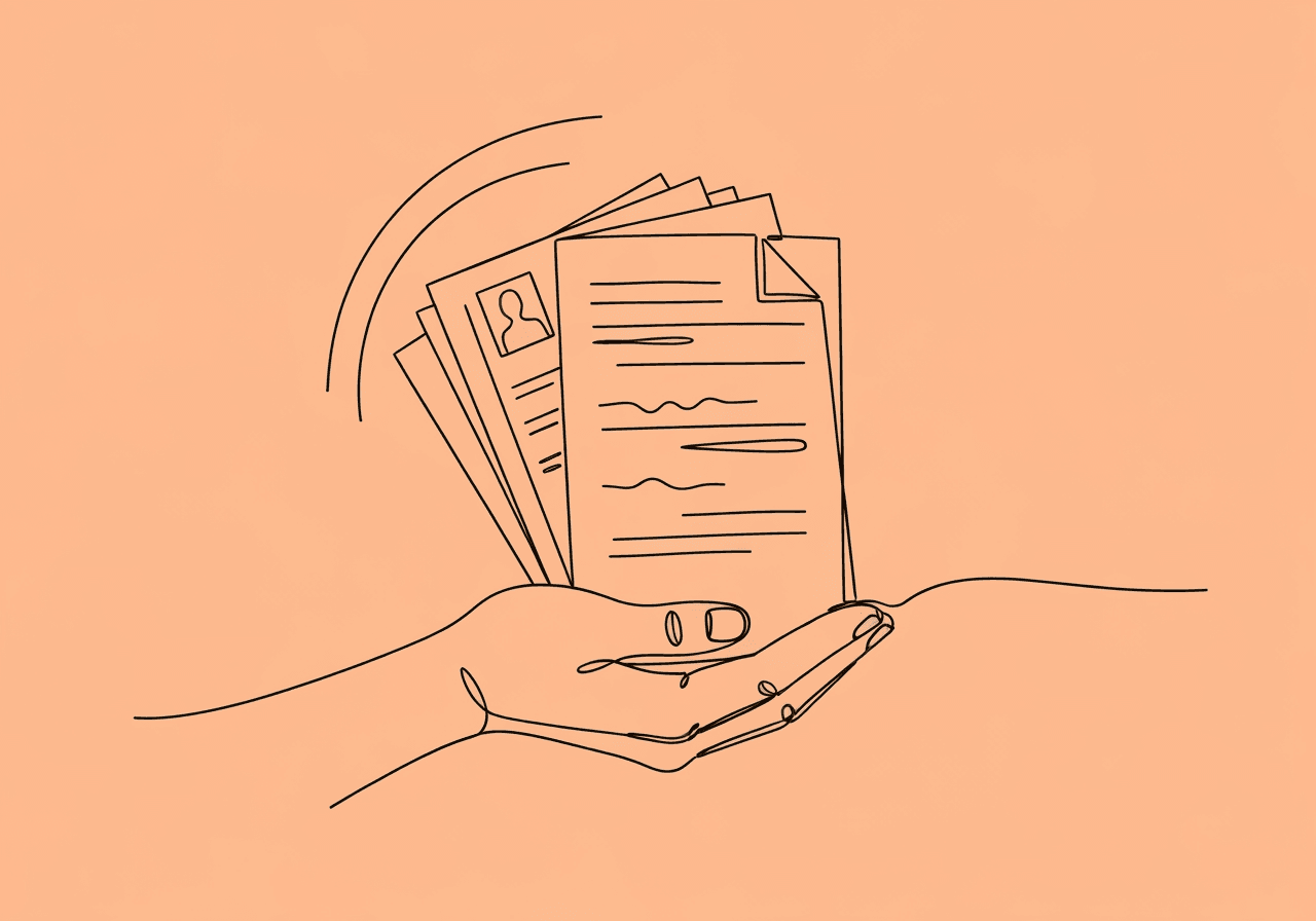 ABA Pre-Assessment Documentation Guide for Parents Minimalist line art of a parent’s hand cradling organized documentation, visually symbolizing ABA pre-assessment documentation for parents. The illustration evokes support, preparation, and the importance of gathering essential records for successful ABA intake.