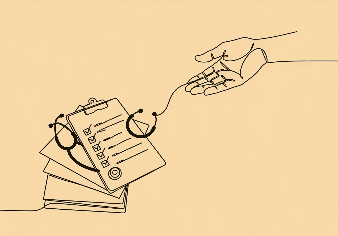Master ABA Preauthorization Documentation for BCBAs Minimalist line art showing hands exchanging ABA preauthorization documentation, symbolizing the careful process of gathering, reviewing, and submitting documents essential for successful ABA service approval.