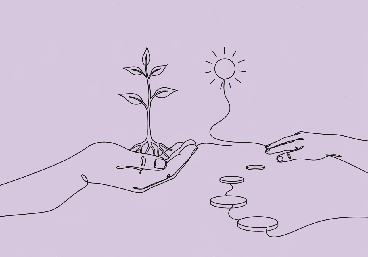 ABA Progress Report for Parents: A Beginner's Guide Minimalist line art of a parent’s hand holding a sapling that grows upward along stepping stones beneath a sun, symbolizing ABA progress report for parents and the journey of understanding their child’s growth.