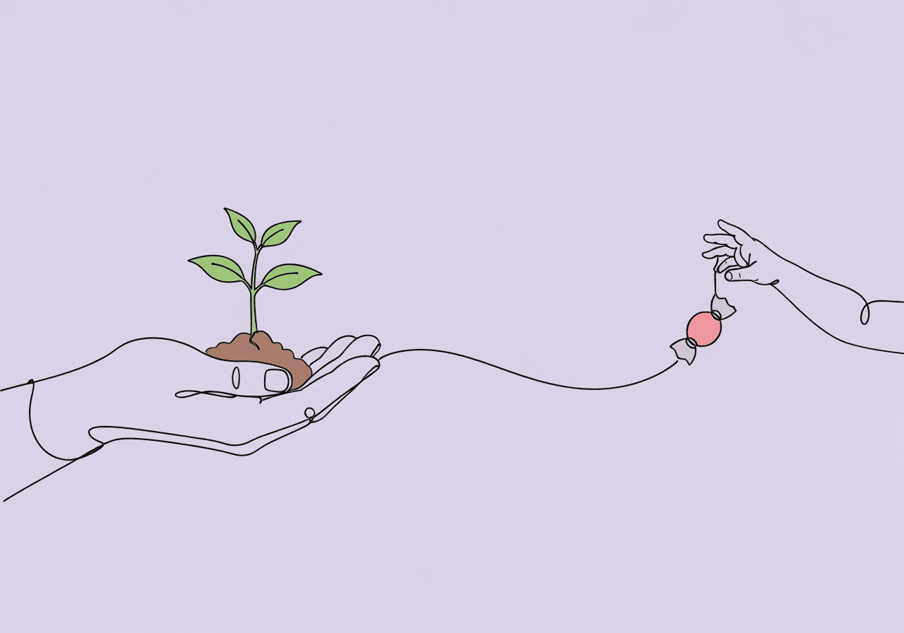 Is ABA Bribery? Reinforcement vs Bribery for Parents Minimalist line art illustration for 'reinforcement vs bribery for parents,' showing a hand nurturing a seedling versus a dangling candy, visually contrasting positive reinforcement with bribery in parenting decisions.