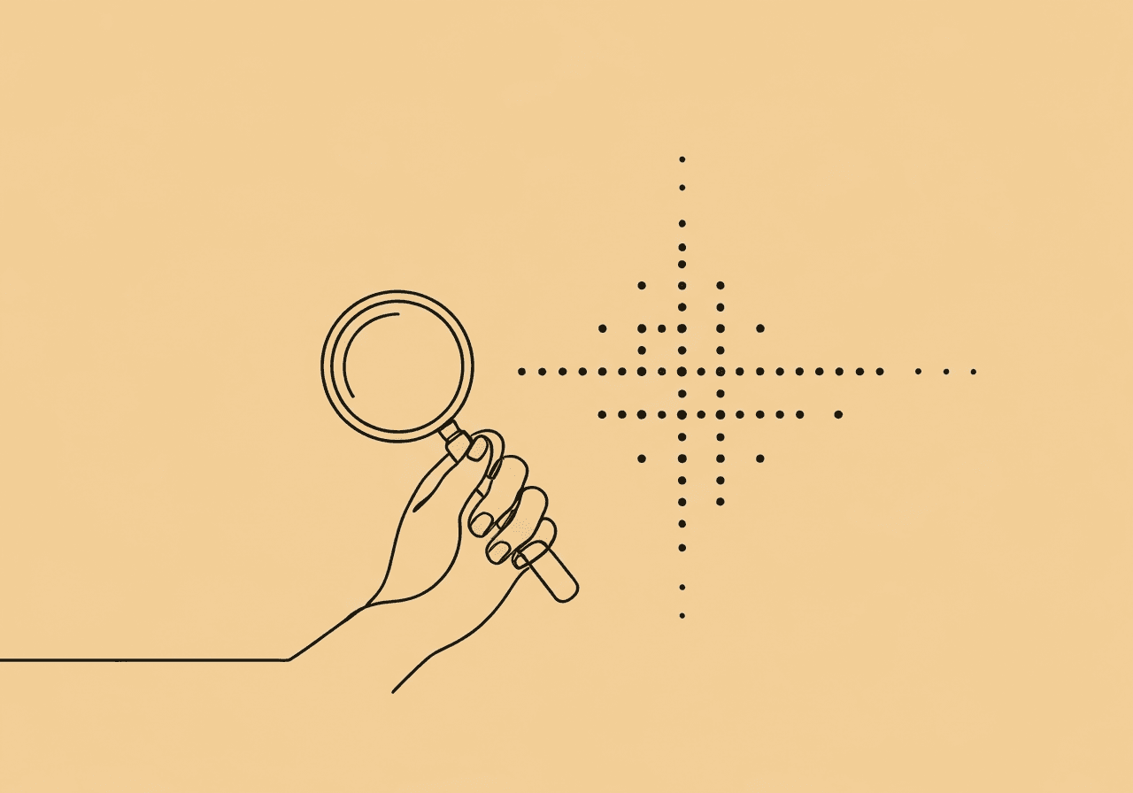 ABA Scatterplot Guide: Beginner Documentation & Tips Minimalist line art shows a hand holding a magnifying glass over a scatterplot, illustrating scatterplot documentation in ABA for beginners. The artwork visually emphasizes patterns in behavioral data and observation, aligning with the blog’s beginner guide focus.