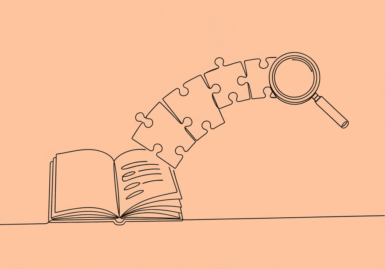 Documenting Indirect BCBA Time: Audit-Proof Tips Minimalist line art illustration of documenting indirect BCBA time, depicting a notepad with pages flowing into interlocking puzzle pieces under a magnifying glass, symbolizing effective, auditable record-keeping for behavior analysis professionals.