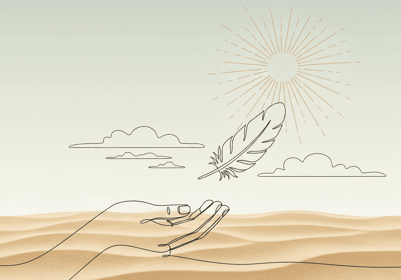 Automatic Reinforcement & Punishment Glossary | BCBAs Minimalist line art of an open hand releasing a feather into sunlight, visually representing the Automatic Reinforcement Glossary by symbolizing natural, automatic consequences in behavior analysis.