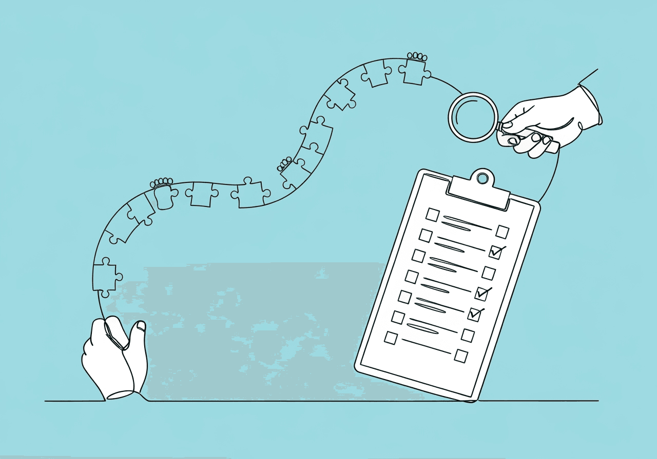 BCBA Checklist: Documenting a New Behavior Intervention Plan (BIP) for Compliance Minimalist line art illustration of a BCBA new BIP documentation checklist: a clipboard, checkboxes, and symbolic footprints showing step-by-step progress for compliant behavior intervention planning.