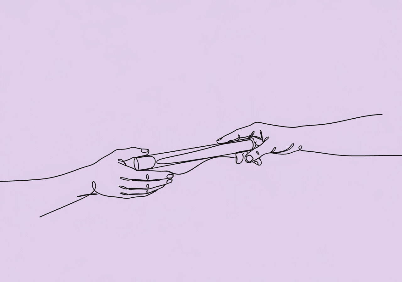 Essential BCBA Case Transfer Checklist for Compliance Minimalist line art of hands passing a baton, symbolizing the BCBA case transfer checklist through responsible and ethical case handover, central to smooth documentation and compliance.