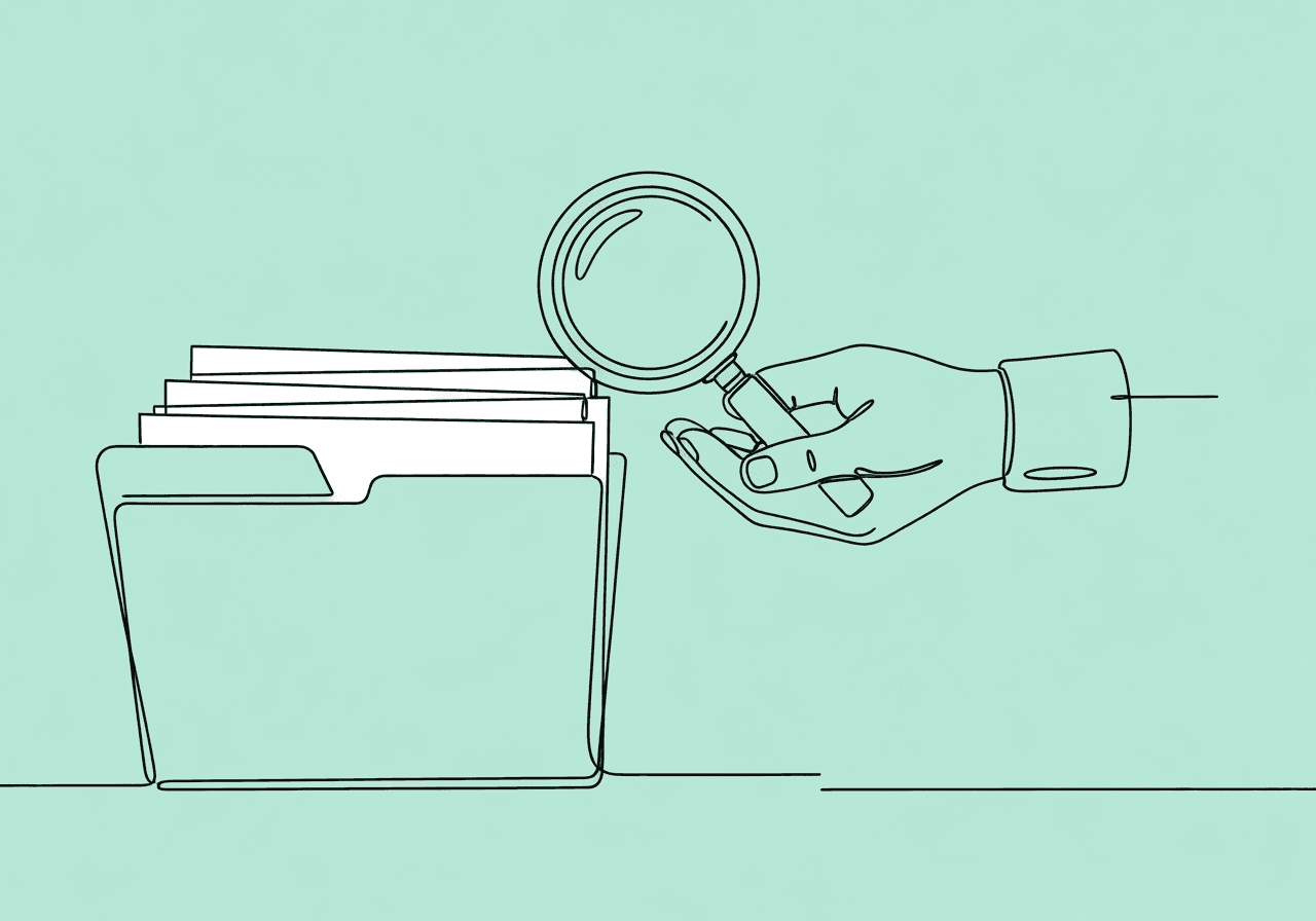 BCBA FBA Documentation for CPT 97151: Complete Guide Minimalist line art illustration for BCBA FBA documentation for CPT 97151: an open folder transforms into cascading notepad pages, with a hand holding a magnifying glass, representing assessment, organization, and clinical observation central to FBA reports.