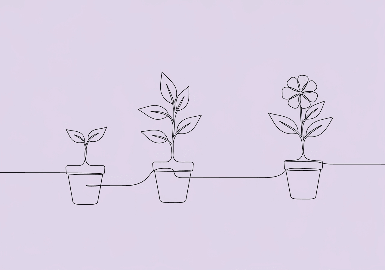 Unlock BCBA Multiple Baseline Design for Exam Success Minimalist line art showing staggered plant growth stages, visually representing the BCBA multiple baseline design by depicting independent progression across behaviors or participants, perfect for a blog on experimental methods.