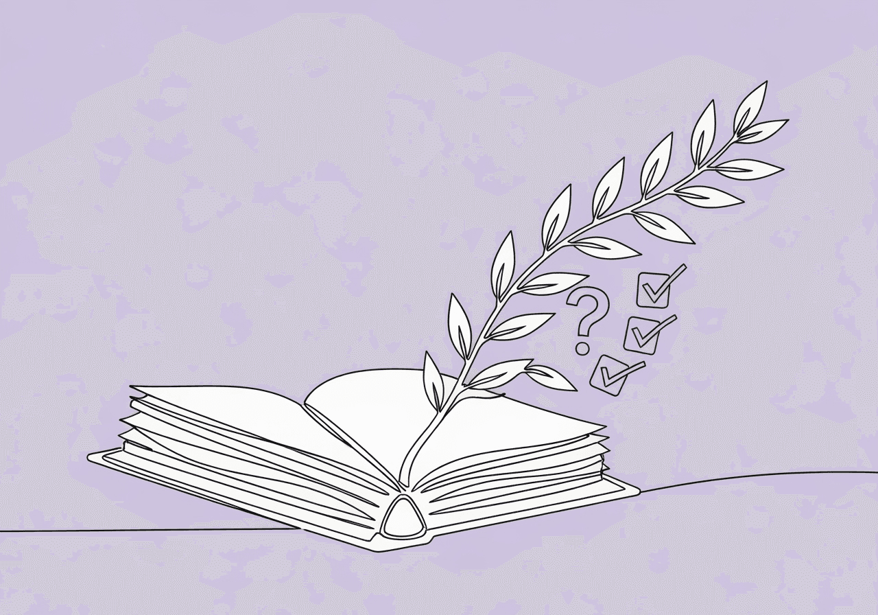 BCBA Dynamic Policy Documentation: Proactive Strategies Minimalist line art on a pastel lavender background showing a binder with flowing pages transforming into a willow branch, illustrating BCBA dynamic policy documentation and proactive adaptation to changing ABA policies.