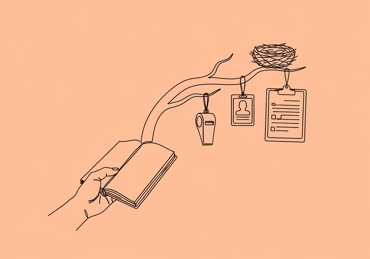 RBT Field Manual BCBA: Ultimate Supervision Guide Minimalist line art of an open notebook held by a hand growing into a branching tree with staff items hanging, symbolizing an RBT field manual BCBA building structure and compliance.
