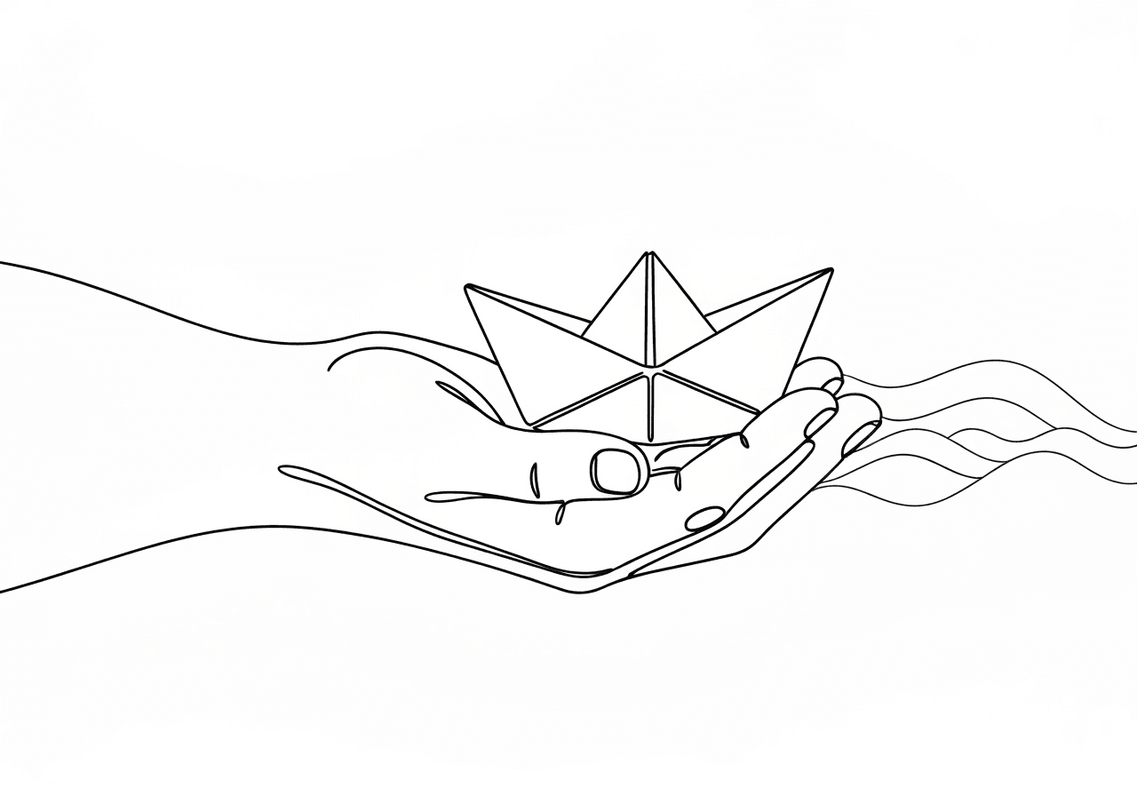 BCBA Service Discontinuation Ethics: BACB Guide Minimalist line art depicting an open hand gently releasing an origami boat, illustrating BCBA service discontinuation ethics with a sense of careful transition and ethical responsibility.
