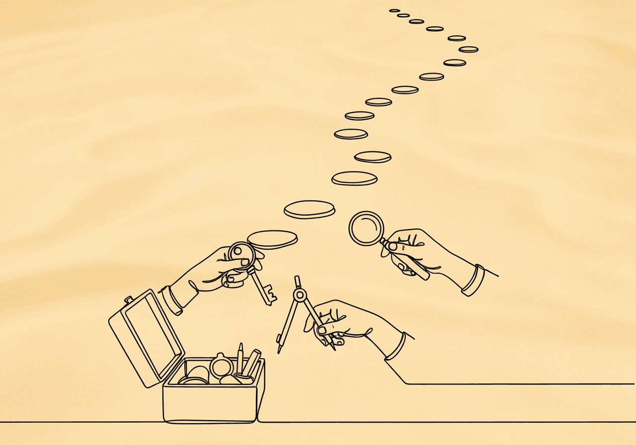 Master BCBA Skill Maintenance Documentation for Compliance Minimalist line art illustration for a BCBA skill maintenance documentation blog post, showing hands offering different tools from an open toolbox toward an ascending path, symbolizing maintaining and justifying skills for insurance requirements.
