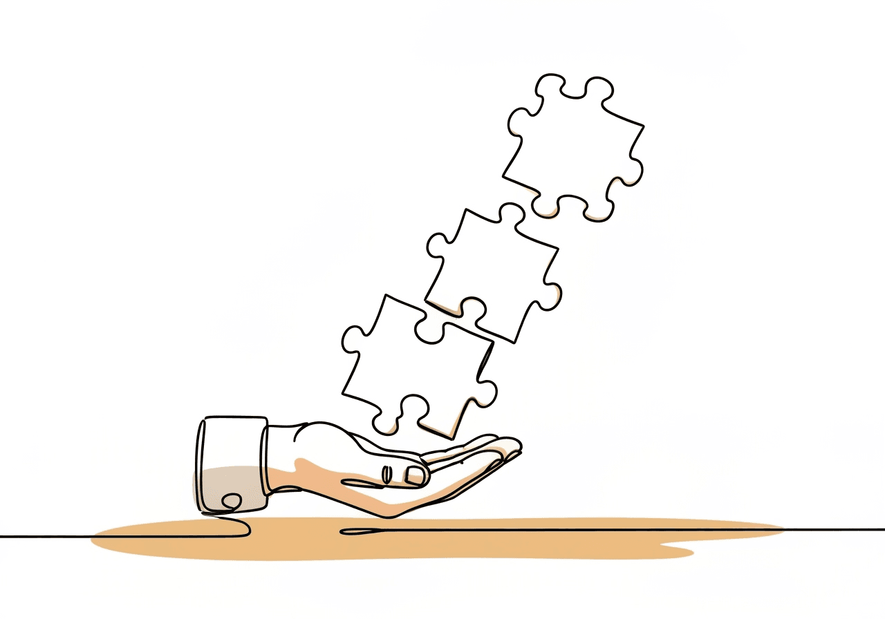 Master Component Analysis Procedures in ABA for BCBAs Minimalist line art shows a hand supporting rising puzzle pieces, symbolizing how component analysis in ABA helps build and test different parts of behavioral interventions for better outcomes.