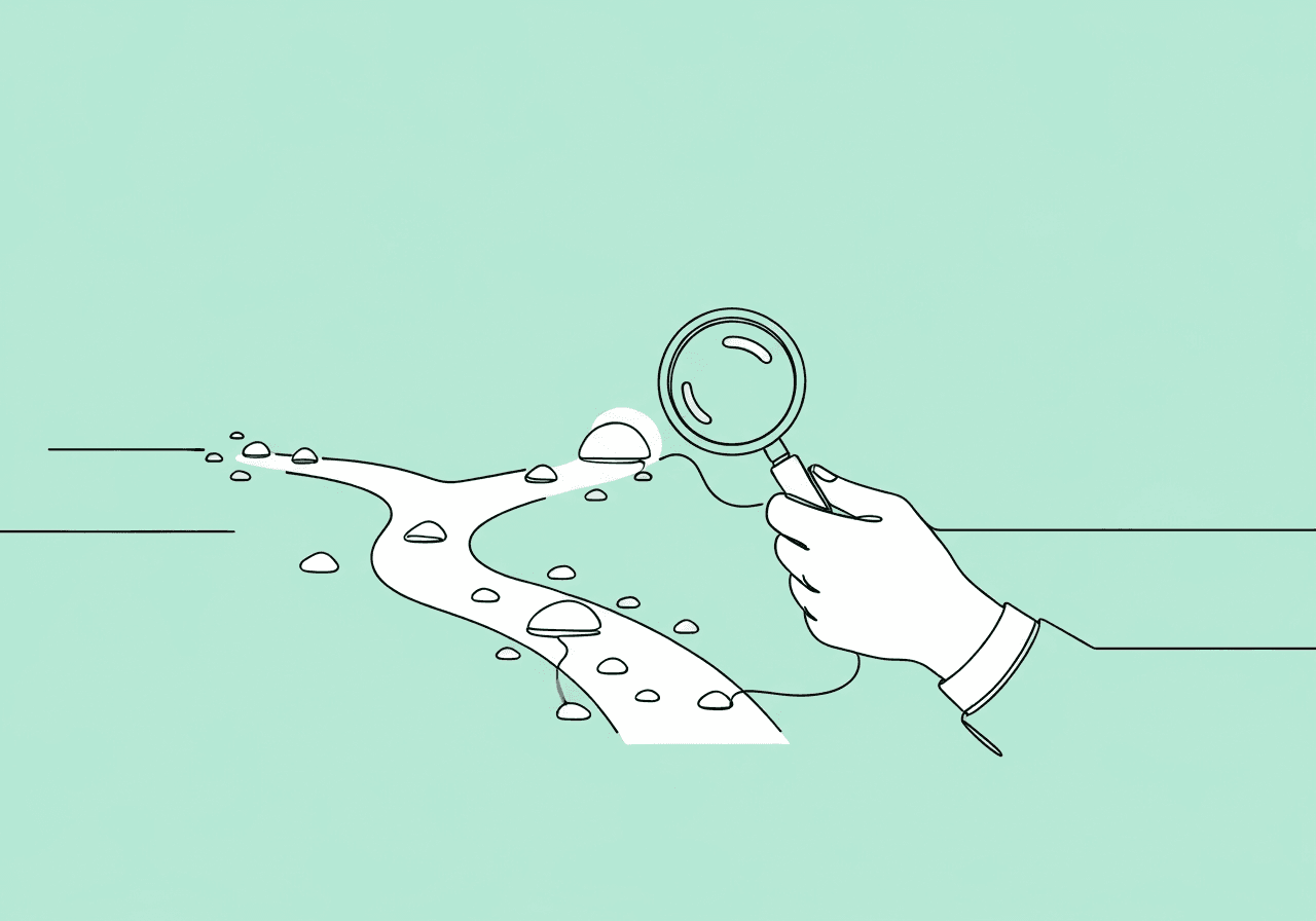 CPT 97155 Audit Documentation: BCBA Compliance Guide Minimalist line art illustration of a hand with a magnifying glass adjusting a branching path with pebbles, representing CPT 97155 audit documentation and real-time protocol modification in clinical practice.