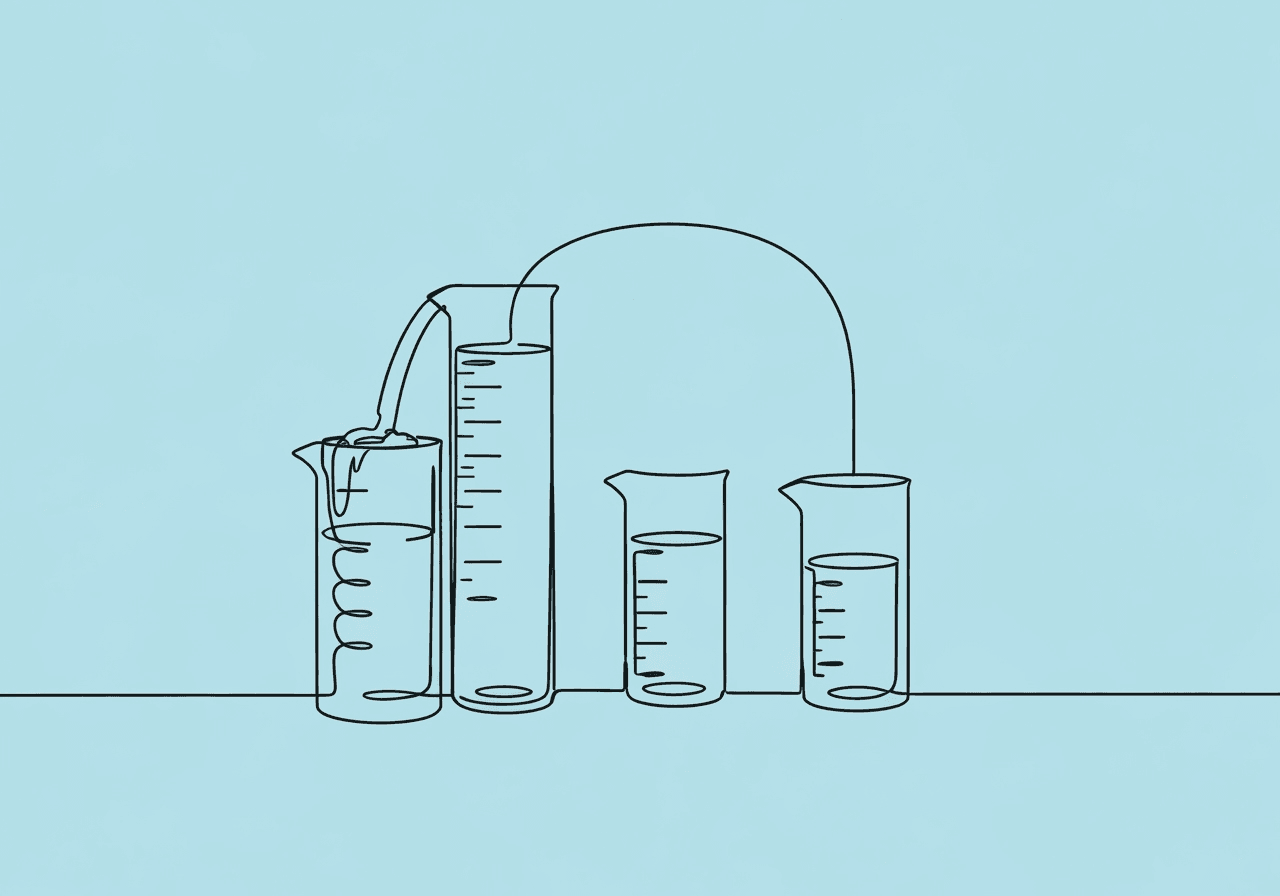 Discontinuous Measurement Bias ABA: RBT Exam Essentials Minimalist line art of three measuring cylinders on a pastel blue background, visually representing discontinuous measurement bias ABA through overfilled, underfilled, and accurately filled levels—illustrating bias in Partial Interval, Whole Interval, and Momentary Time Sampling methods.