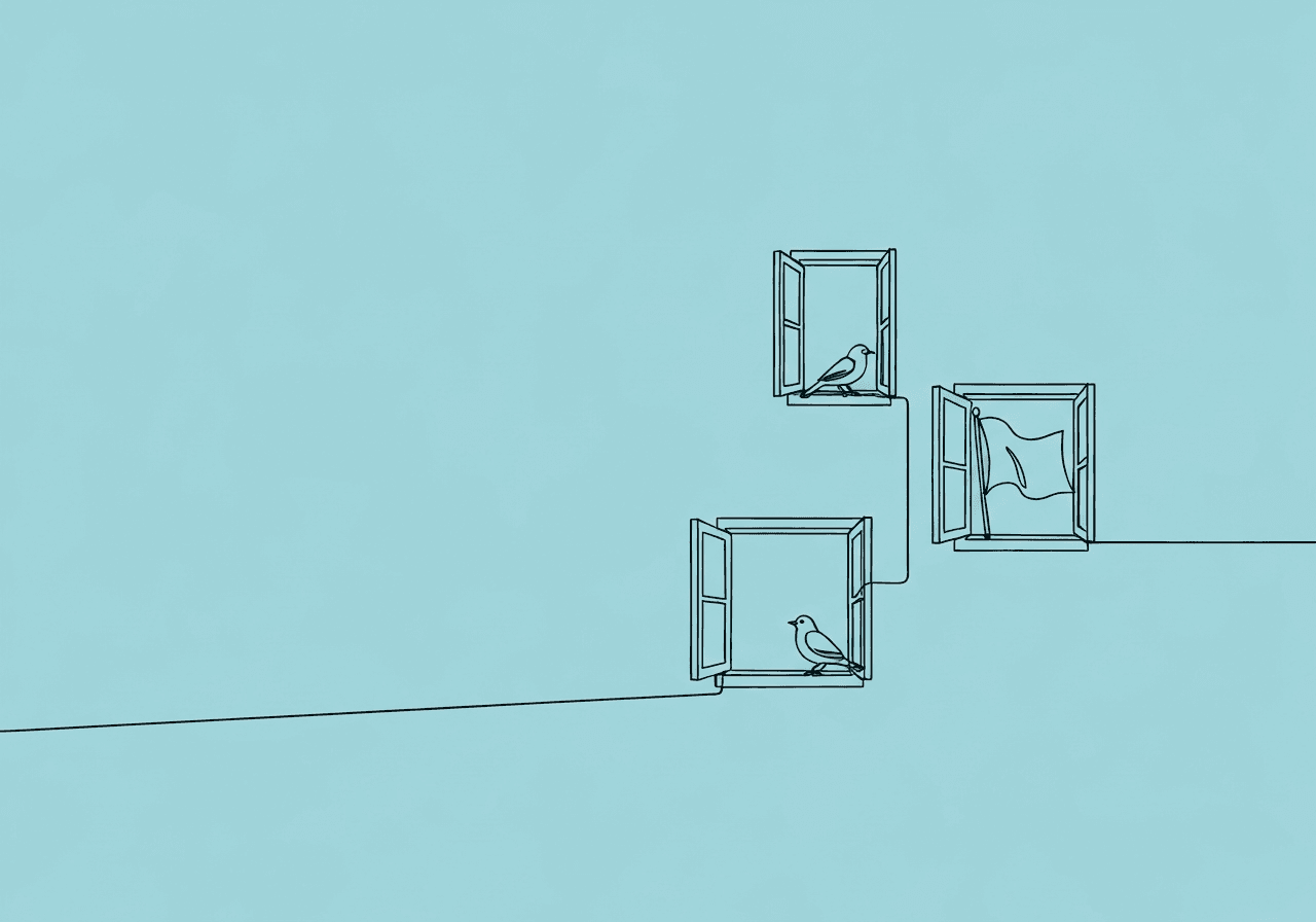 Discontinuous Measurement Glossary: MTS, PIR, WIR Minimalist line art on a pastel blue background illustrates three windows, each showing distinct objects as metaphors for discontinuous measurement glossary terms—MTS, PIR, and WIR—clarifying key concepts for BCBAs in behavioral data collection.