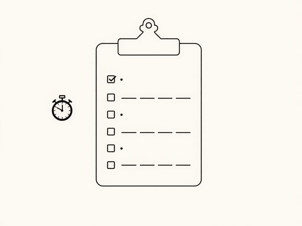 Discontinuous Measurement Procedures: RBT Exam Guide (A3 Task List) Minimal black line art illustration on a pastel sand background depicts a clipboard featuring three rows of interval sections, each with marked segments, alongside a clock and observer profile—visually representing discontinuous measurement procedures in behavior analysis.