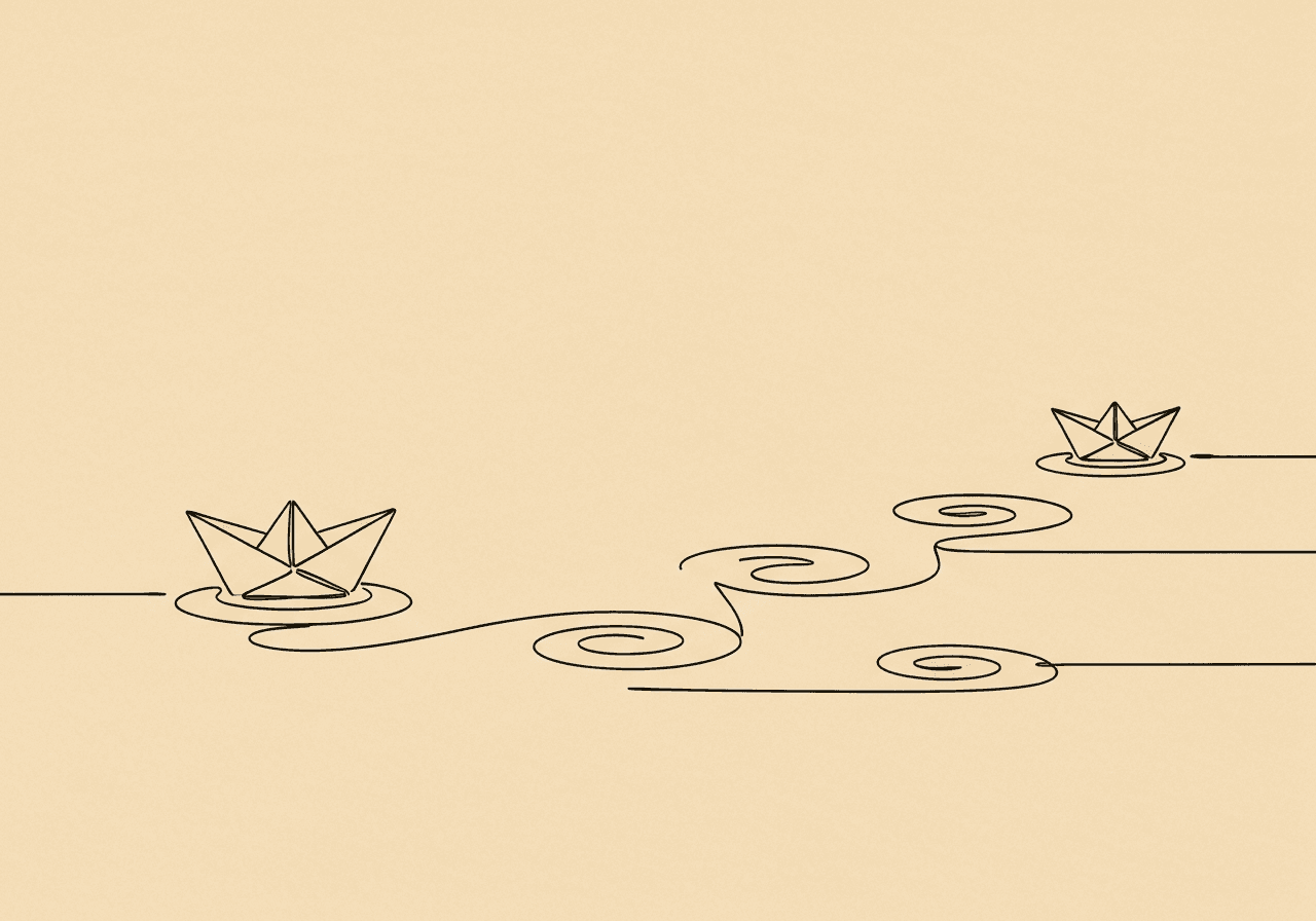 Documenting Spontaneous Recovery ABA: BCBA Guide Minimal line art on pastel sand background shows a paper boat riding repeated ripples, visually representing documenting spontaneous recovery ABA and the reappearance of behaviors during ABA extinction procedures.