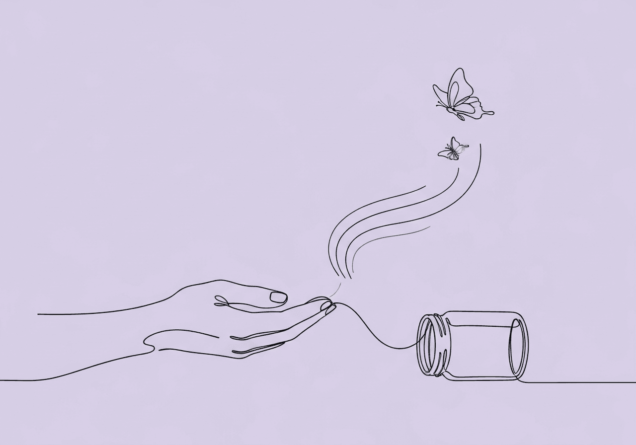 Extinction vs. Punishment: Ethical ABA Documentation Minimalist line art of a hand releasing a butterfly from a jar represents the concept of extinction vs punishment documentation in ABA, illustrating the difference between letting go and restriction for ethical reporting and compliance.