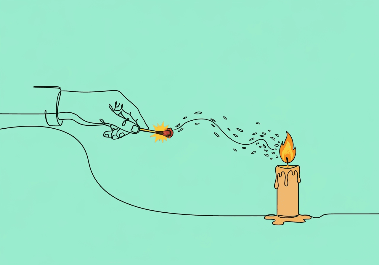 Master RBT D-5: Implementing Extinction Procedures Minimalist line art illustration on pastel mint, showing a hand extinguishing a candle flame—symbolizing RBT Task List D-5 extinction procedures in ABA as reinforcement is withheld to reduce behavior.