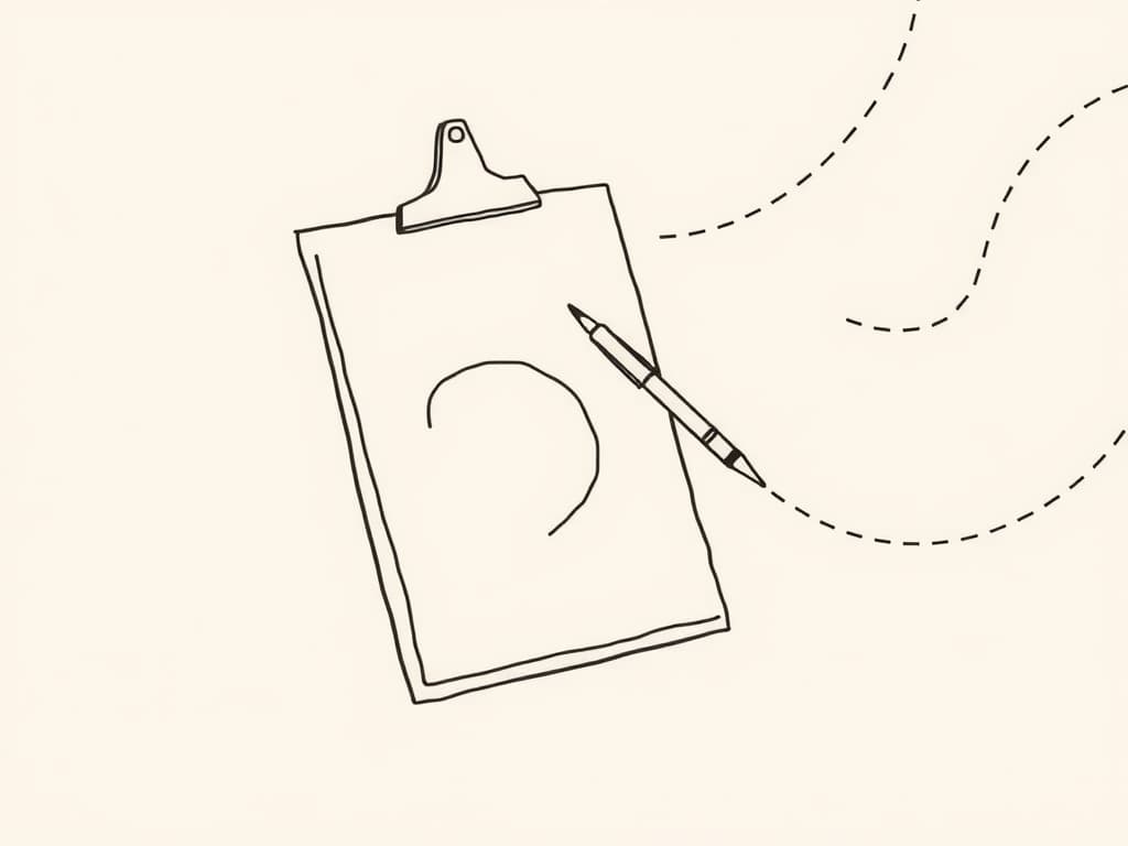 Insurance-Ready ABA Notes: Templates & Tips for Compliance Minimalist line art of a hand guiding a notepad along a flowing path, visually representing insurance-ready ABA session notes and the guidance needed for compliant documentation.