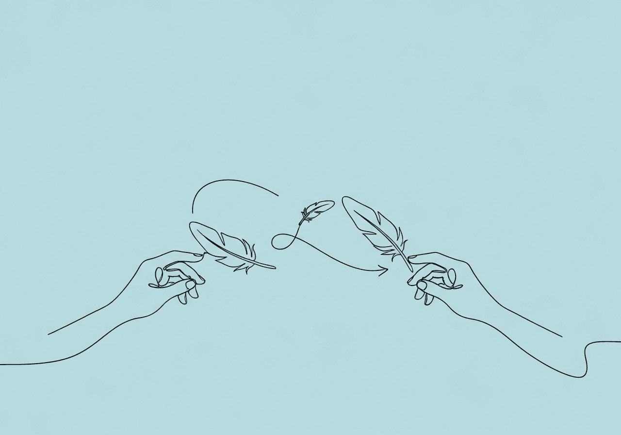 LTM vs MTL Documentation in ABA: BCBA Guide Minimalist line art of two hands, each guiding a feather along opposite paths, visually representing LTM vs MTL documentation ABA strategies and their nuanced differences in practice.