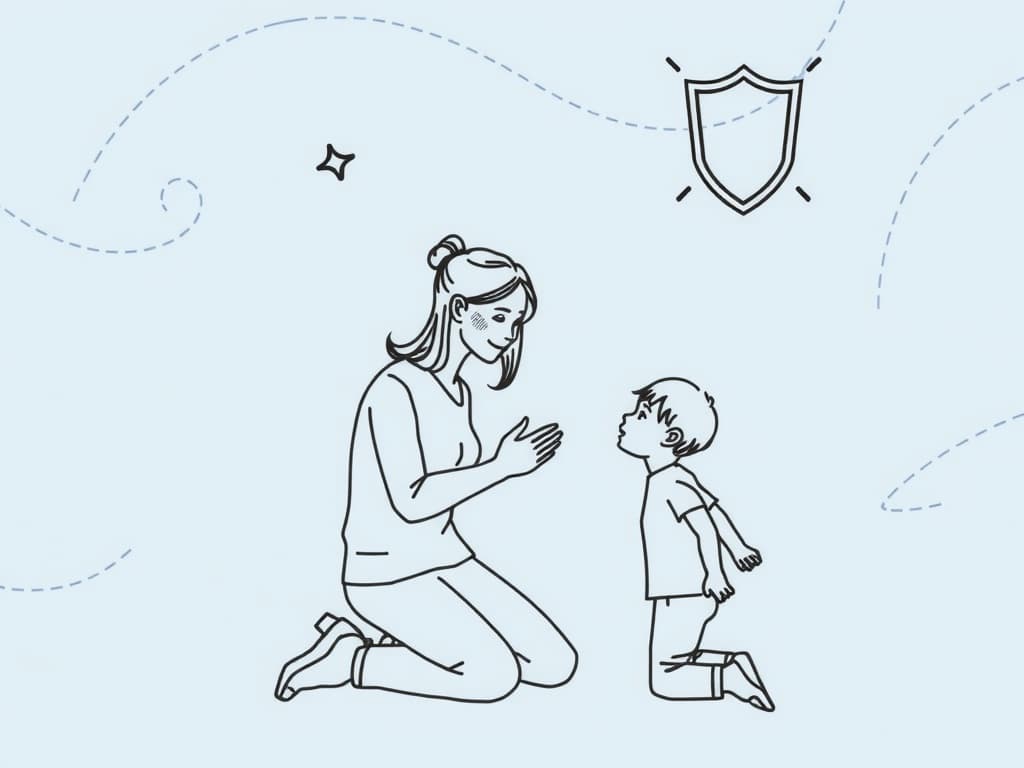 Autism Aggression ABA: Complete 2025 Guide to Assessment & Intervention Minimalistic black line art of a therapist calmly observing a child, separated by a shield, with assessment tools surrounding them, illustrating autism aggression ABA management on a soft pastel sand background.