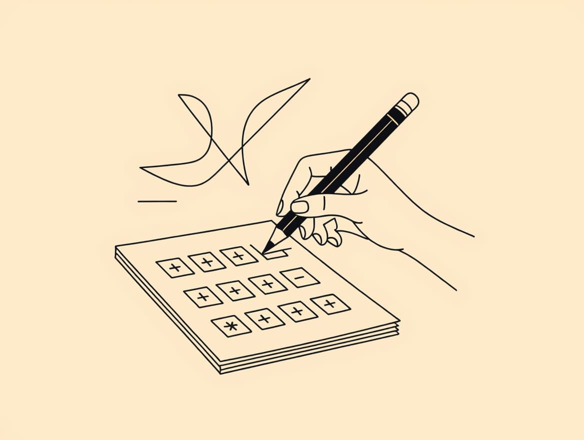 Master Permanent-Product Recording for RBT Exam Success Line art illustration of a woman reviewing a finished worksheet, illustrating permanent-product recording procedures for accurate data collection in behavioral analysis.