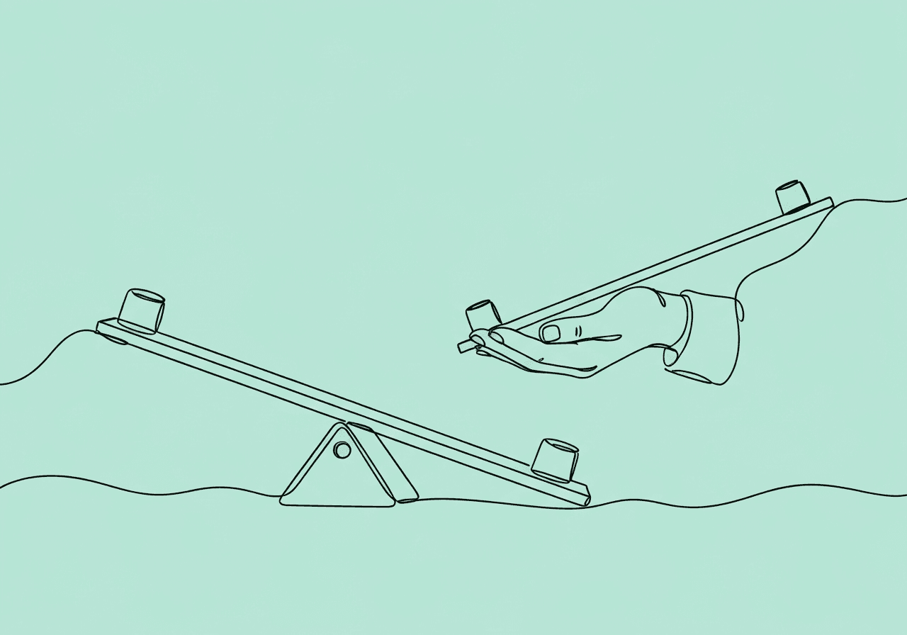 Matching Law in ABA: Guide for BCBAs Minimalist line art illustrating the Matching Law in ABA with balanced seesaws and an open hand, symbolizing the careful tracking of response and reinforcement in behavior analysis.