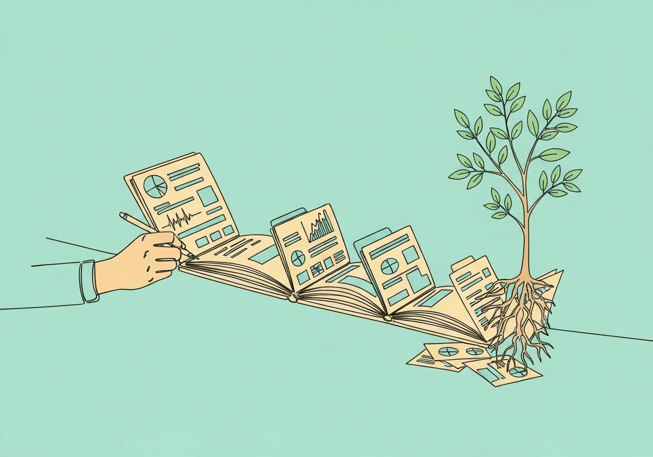 Medicaid ABA Documentation Cuts 2025: Compliance Guide Minimalist line art showing a bridge made of medical documentation folders, transforming into data charts and ending in a healthy sapling, visually representing Medicaid ABA documentation cuts and strategies to prove medical necessity.