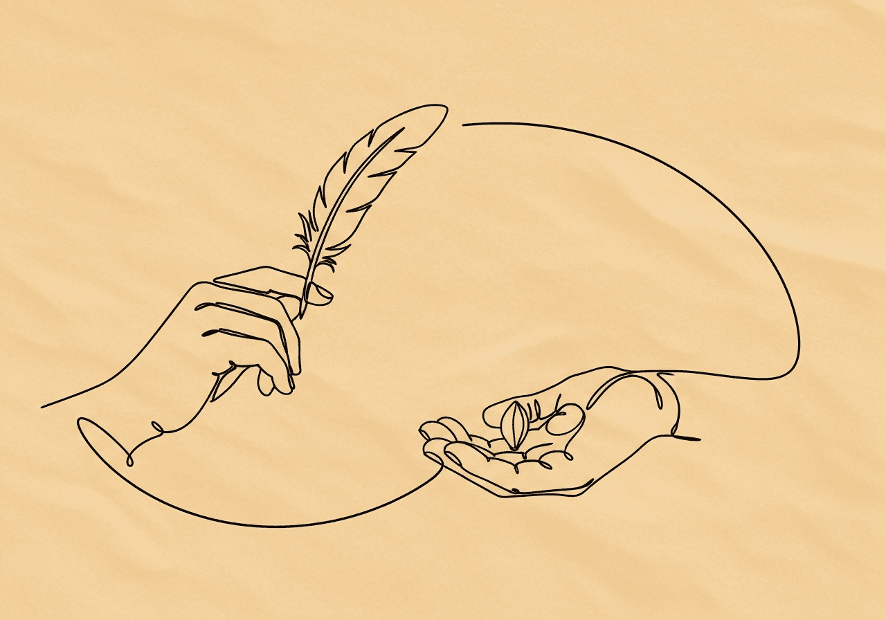 Operant vs Respondent Conditioning in ABA for BCBA Minimalist line art illustration for an Operant vs Respondent Conditioning ABA post, showing a feather lightly held in one hand and a seed cupped in another, symbolizing involuntary versus intentional learning.