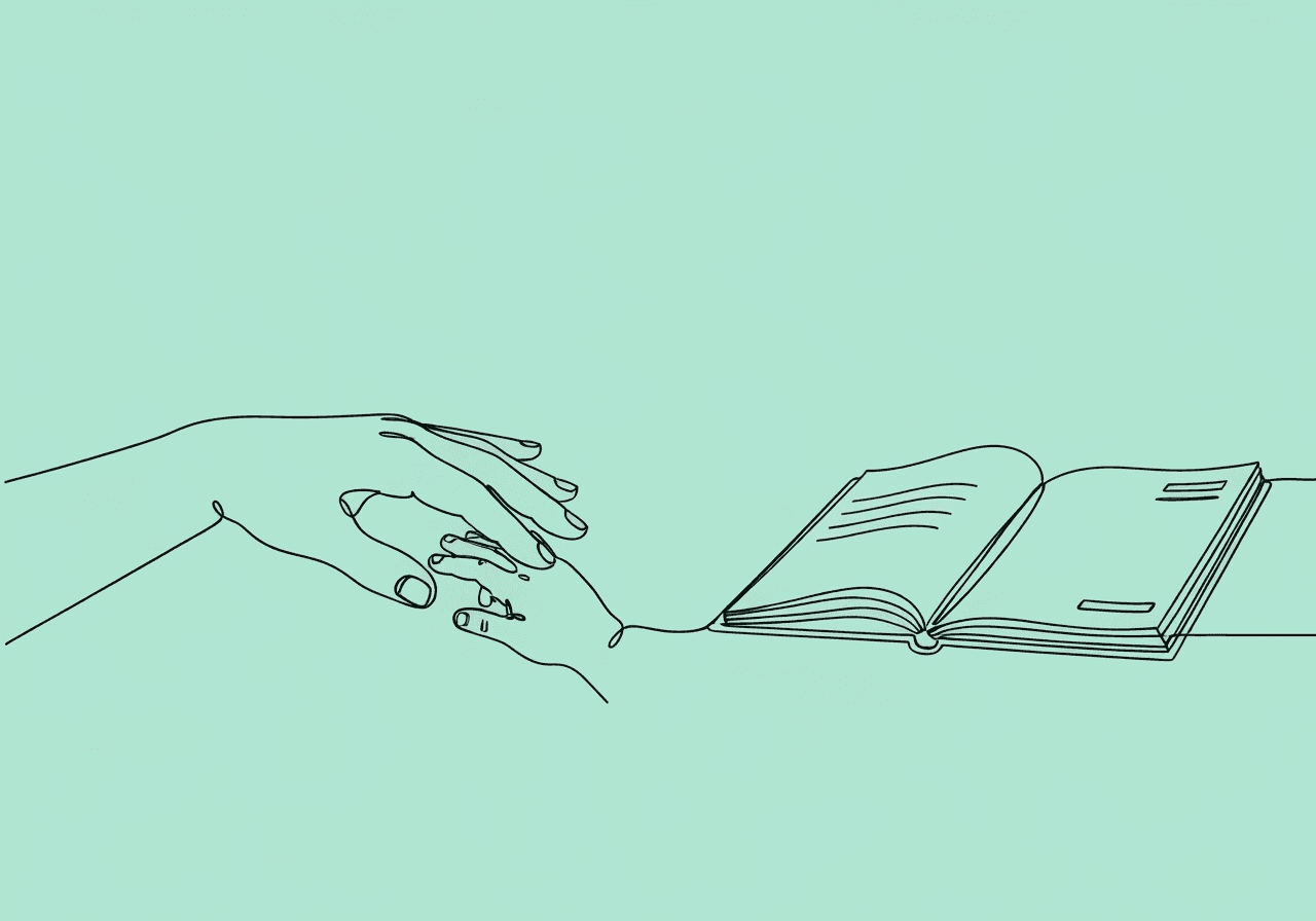 Parent Co-Signature RBT Notes: Simple ABA Parent Guide Minimalist line art of a parent and child's hands approaching an open notebook symbolizes the parent co-signature RBT notes process, highlighting supportive involvement without clinical review.