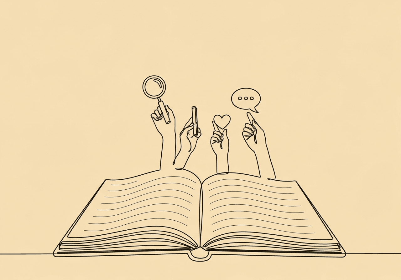 RBT Domain E Exam Prep: Ace Documentation & Reporting Minimalist line art showing an open notebook with hands emerging, each holding a symbol of observation, dignity, and communication, representing RBT domain E exam prep and effective documentation for the 2026 RBT exam.