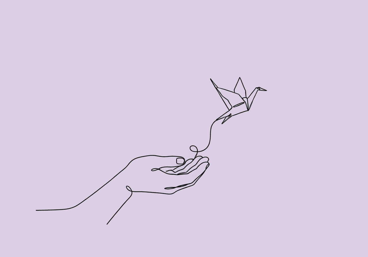 RBT Task List C-9: Master Prompt Fading Procedures Minimalist line art of a hand releasing a paper crane, illustrating RBT Task List C-9 prompt fading by showing the transition from assistance to independence in a concrete, relatable way.