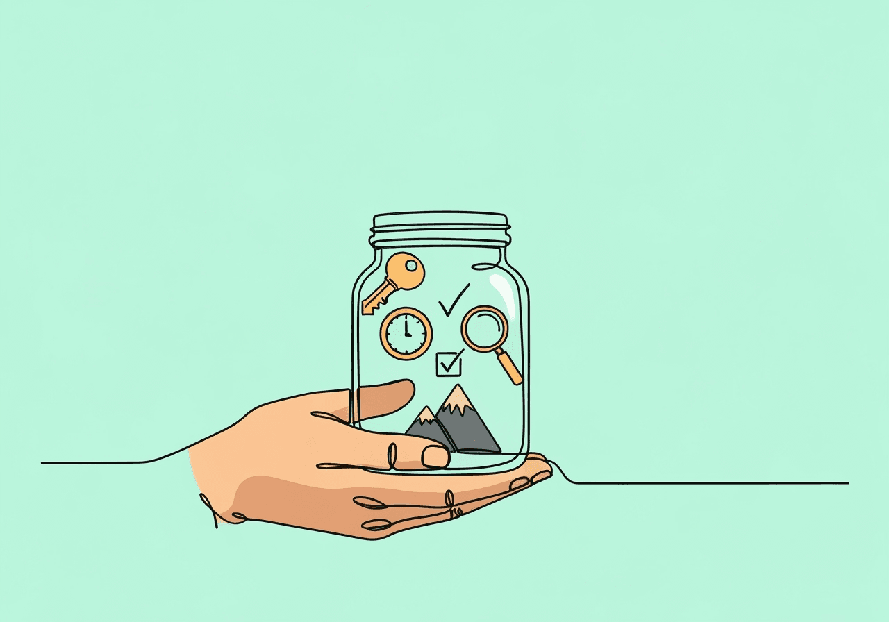 Master RBT SMART Goal Writing for Measurable ABA Goals Minimalist line art of a hand holding a jar containing symbolic objects for SMART goals. Perfect for an article on RBT SMART goal writing, illustrating clear and measurable objectives in ABA.