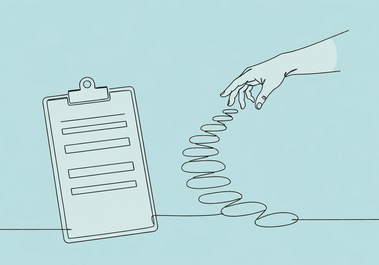RBT Supervision Contract Updates: 7-Point Checklist Minimalist line art illustration of a clipboard and stepping stones leading to a guiding hand, representing RBT supervision contract updates and the importance of compliant, supportive transitions for BCBAs and RBTs.