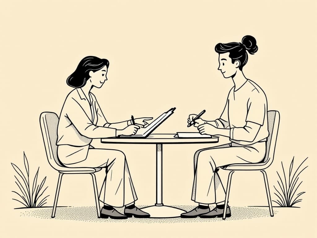 RBT Supervision Documentation: 2025 BACB Guide & Templates Line art illustration depicting RBT supervision documentation process with supervisor and trainee reviewing notes on clipboard, highlighting compliance and quality in behavioral analysis supervision