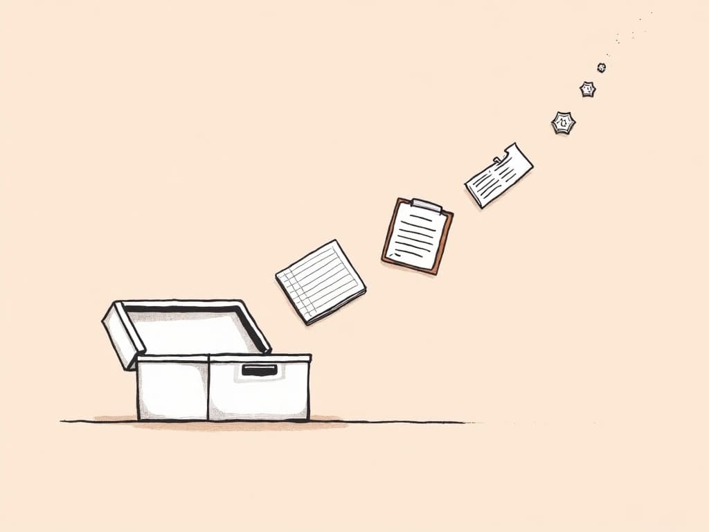 Master RBT Task List C-2: Session Preparation Guide Minimalist line art of an open toolbox with clipboards, data sheets, and token board flowing out, visually representing RBT Task List C-2 session preparation as organized, confident readiness for ABA practice.