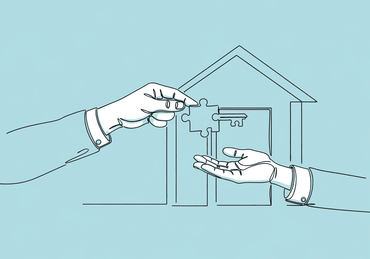 Master RBT Task List C-13: Assisting with Stakeholder Training Minimalist line art showing a hand passing a puzzle piece shaped like a key to another hand, symbolizing RBT Task List C-13’s focus on assisting with stakeholder training and the transfer of knowledge under supervision.